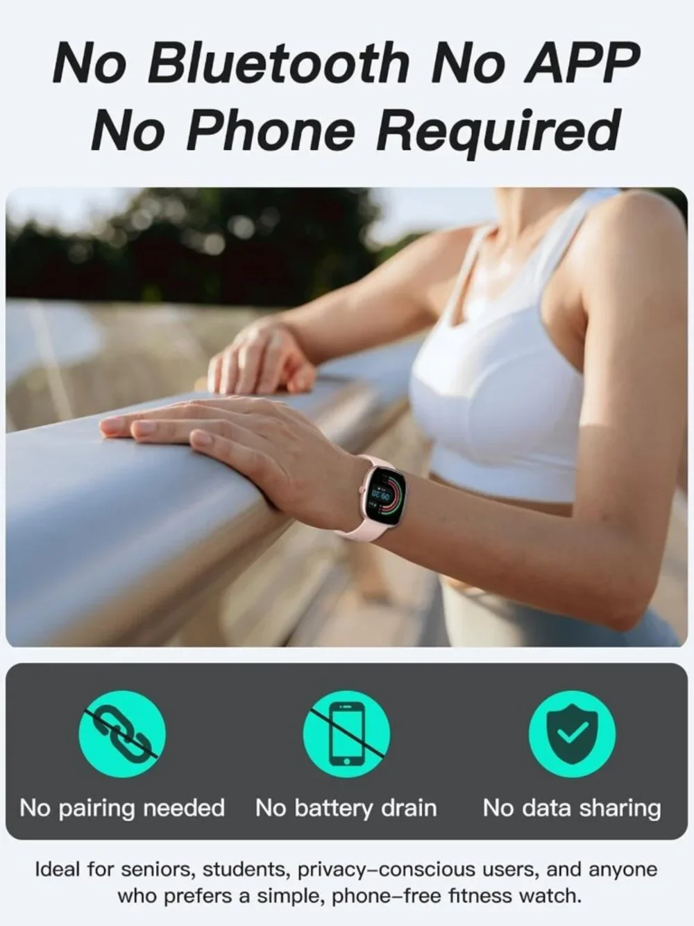 1.8” Fitness Tracker Watch - No Bluetooth/App Needed, Activity Monitor & Step
